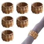 Auch 6 Pcs Woven Napkin Rings, Farmhouse Napkin Rings Handmade by Natural Water Hyacinth, Fabric Napkin Rings for Party, Wedding, Supplies for Dinner Table Decoration