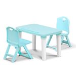 HAPPY BEAR Table and Folding Chair Set for Kids Strong & Durable Plastic Made Rectangle Table with Box Space for Stationery 3 Level Height Adjustable (T&F2-Blue)
