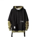 GURUNVANI Contrast Color Pullover Hoodie Mens Patchwork Hoodies Men, Black, Large