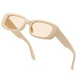 aisswzber Vintage Rectangle Sunglasses for Women Men 90s Fashion Narrow Square Frame Eyewear UV400 Protection, Beige, Beige