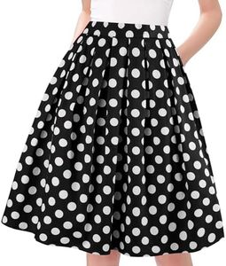Taydey A-Line Pleated Vintage Skirts for Women Black Point M