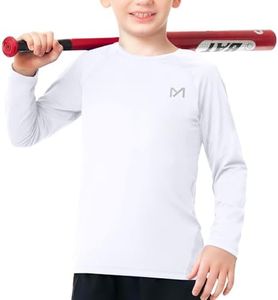 MEETYOO Boys Compression Shirt Long Sleeve Athletic Undershirt for Youth Kids Quick Dry Football Base Layer A-White