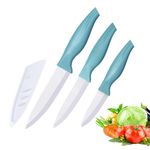 3-Pieces Blue Ceramic Knife Set, 5-Inch Vegetable Knife 4-Inch Fruit Knife 3-Inch Peeling Knife,Suitable for Beef Chicken Vegetable Fruit Butter and Bread (Blue)