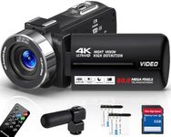 Delmodes Camcorder 4K 30FPS Video Camera 80MP 18X Digital Zoom Vlogging Camera for YouTube IR Night Vision 3.0" IPS Screen Camcorder with 32GB SD Card, Microphone, Remote Control and 2 Batteries