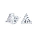 Triangle Shaped Cubic Zirconia Basket Set Trillion Cut CZ Stud Earrings For Men Women .925 Sterling Silver