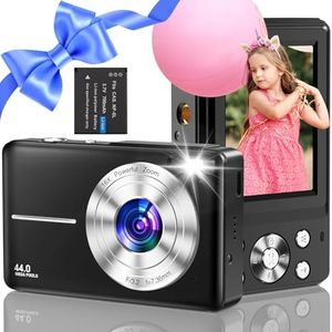 Digital Camera, Vlogging Camera Rechargeable Digital Cameras FHD 1080P 44MP Compact Camera with 16X Digital Zoom, Portable Mini Camera with 1 Battery for Teens,Kids,Beginners（Black）