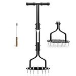 Lawn Aerator, EEIEER Lawn Scarifier Lawn Spike Aerator Manual Soil Aerating Tool with 15 pieces 6cm Solid Steel Spikes, Non-slip T-Handle, Grass Spike Aeration for Compacted Soils and Lawns