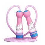 Kids Jump Rope Skipping Rope for Kids -Adjustable Cotton Jumping Ropes with Wooden Handle,Light Weight for Fitness Workout Exercise Outdoor Activity (Pink Unicorn)