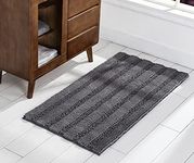 Home Beyond & HB design - Luxury Stripe Chenille Microfiber Bath Mat Rug, Ultra Soft Thick Absorbent Non Slip Shaggy Plush Floor Rugs for Bathroom Kitchen, Machine Washable, 24 x 47 Inch, Grey