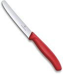 Victorinox Swiss Classic Tomato and Table Knife Ideal for Cutting Fruits and Vegetables with Soft Skin Serrated Blade in Red, 4.3 inches