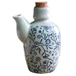 Operitacx Japanese Soy Sauce Dispenser Blue and White Porcelain Oil Dispenser Ponzu Vinegar Dispenser Shoyu Sauce Bottle Olive Oil Cruet with Cork Stopper for Kitchen