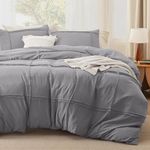 Bedsure Grid Tufted Duvet Cover Queen - Shabby Chic Duvet Cover Set, 3-Piece Queen Size Boho Bedding Set for All Seasons, 1 All-Season Duvet Cover & 2 Pillowcases(Grey, Queen, 90"x90")