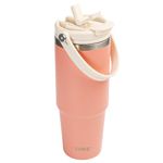 30oz Tumbler with Handle and Flip Straw, Stainless Steel Insulated Tumblers with Leak Proof 2-in-1 Lid, Reusable Double Walled Water Bottle, Portable Coffee Travel Mug, Fit in Cup Holder(Peach Pink)