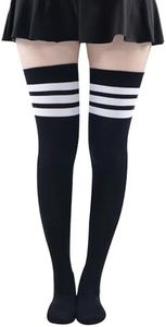 MK MEIKAN Black Thigh High Socks and Knee High Socks for Women - 1 Pair Black & White Striped