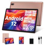 Tablet 10.1 inch Android 12 Tablet 2023 Latest Octa-Core 2.0GHz CPU with 8（4+4） GB RAM 64GB ROM/512GB Expandable, 5G WiFi, 5MP Camera Tableta (Gold)