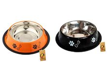 Foodie Puppies Stainless Steel Dog Bowl Combo - (Medium, 700ml) Food and Water Feeding Gift Bowl | Suitable for Dogs, Cats and Other Pets I Paw Bone Print, Anti-Skid Rubber Base (Black + Orange)