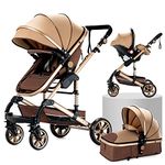 Magic ZC 3 in 1 Pushchair Pram Travel System, Baby Stroller 3 in 1 with Reversible Two Pushing Modes, Newborn Infant Carriage One-Click Folding, Toddler Buggy Aluminum Frame (739 Khaki)