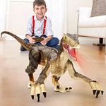 FRUSE Remote Control Dinosaur Toys for Boys,2.4Ghz Electronic Walking RC Dinosaur Robot w/Sounds & LED Light,Realistic Jurassic Dino Raptor w/Rechargeable Battery for Kids 3 4 5 6 7 8 9 Years Old