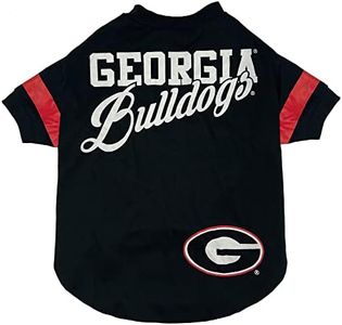 NCAA Georgia Bulldogs T-Shirt for Dogs & Cats, Small. Football/Basketball Dog Shirt for College NCAA Team Fans. New & Updated Fashionable Stripe Design, Durable & Cute Sports PET TEE Shirt Outfit