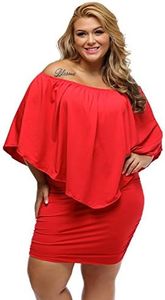 Gloria&Sarah Women's Sexy Off Shoulder Ruffles Multiple Dressing Layered Plus Size Mini Dress,Red,X-Large