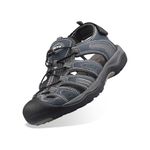 GRITION Mens Hiking Sandals Closed Toe Walking Sandals Hook and Loop Mesh & PU Upper Adjustable Heel Strap for Sports and Outdoors Trekking Summer Beach (9.5 UK, Navy)