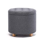 HNNHOME 45cm Round Linen Padded Seat Ottoman Storage Stool Box, Footstool Pouffes Chair with Lids (Lava)