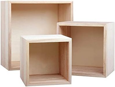 BELLE VOUS Unfinished Wooden Storage Box (Set of 3) - Small, Medium & Large - Natural Square Wood Boxes - Decorative Home Nest Crates for Collectibles, Jewellery, Hobbies, Succulents & Craft Supplies
