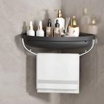 KREPS Bathroom Shelf Organizer,Self Adhesive No Drill Shower Shelf Easy installation, Wall Mounted Shelf, with Towel Napkin Holder with Hook,Used for Bathroom and Kitchen (CORNER, BLACK)