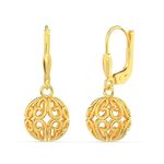 LeCalla 925 Sterling Silver BIS Hallmarked 18K Gold Plated Filigree Ball Leverback Dangle Earrings for Women and Girls