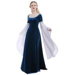 Daiz Bella Medieval Renaissance Handmade Historical Dress Blue Velvet Gown with Chiffon Sleeves (M, Dark Blue)