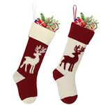 Dremisland Christmas Stockings Set of 2, 18 Inch Large 3D Cable Knit Xmas Stockings Reindeer Pattern Rustic Personalized Stocking Gift Bag for Family Holiday Xmas Party Decorations