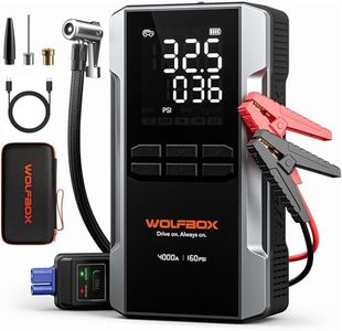 WOLFBOX 4000A Jump Starter with 160PSI Air Compressor, 12V Car Battery Booster, 65W Fast Charge, 6000mAh Portable Tire Inflator, LED Display for 10L Gas & 10L Diesel Engines, LED Light, Jumpe Cables