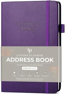 Legend Planner Address Book with Alphabetical Tabs – Telephone Address Book for Phone Numbers, Addresses, Email Contacts, Passwords & Important Dates – Medium Size, 5.2x7.7″, Hardcover Purple