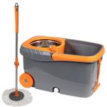 Arda Heavy-Duty Basket Mop Comes with Big Wheels and a Stainless Steel Jali. The Bucket Floor Cleaning and Mopping System Includes 1 Microfiber Refill Wet/Dry Mop Head for Free.