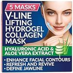 Stylia Double Chin Mask - V Line Chin Strap - Toning Hydrogel Collagen Face Mask with Hyaluronic Acid & Aloe Vera - 5PC