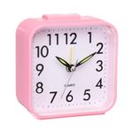 uxcell Small Battery Operated Analog Alarm Clock, Square Travel Clock Plastic Alarm Clocks for Bedroom with Easy Light Functions, Snooze, 12/24H, Pink