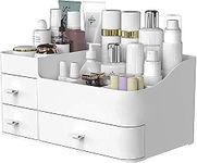 ROQUATI Makeup Organizer with Drawers,Large Capacity Countertop Organizer for Vanity,Bathroom and Bedroom Desk Cosmetics Organizer for Skin Care,Brushes,Lipstick, Nail Polish and Jewelry(White)