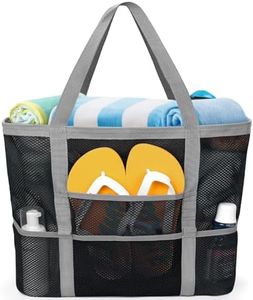 KPX Mesh Beach Bag, Tote Bag for Women Large Foldable Mesh Swimming Bag with Pockets - Sandproof, Waterproof, Gray, Large