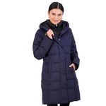 Jones NY Hooded Women's Puffer Jacket with Pillow Collar Bib, Womens Winter Coat, Black, Navy, Large