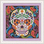 WOWDECOR Cross Stitch Embroidery Kits for Adults Kids, Colorful Skull Skeleton Halloween 11CT Stamped DIY DMC Needlework Easy Beginners