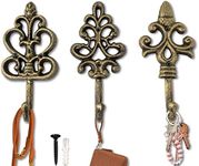 Shabby Chic Decorative Wall Hooks - Set of 3 - Cast Iron French Country Wall Decor - Farmhouse Hangers for Coats, Purses and More - Gold with Black