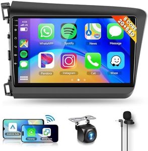 8Core 2+64G Car Stereo for Honda Civic 2012-2015 Wireless Carplay Android Auto,9 inch 1280 * 720P IPS Touch Screen Radio, Android/GPS/WiFi/32band DSP Audio/Bluetooth/SWC/Backup Camera