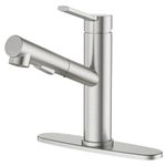 DAYONE Modern Bar Kitchen Faucet with Pull-out Sprayer Brushed Nickel, RV Single Handle Kitchen Sink Faucets Low Arc Stainless Steel, with Deck Plate for 13 Holes Sink Install, 2 Modes and 360° Swivel