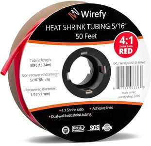 Wirefy 5/16" Heat Shrink Tubing - 4:1 Ratio - Adhesive Lined - Resistant Heat Shrink - 50 Feet Roll - Red