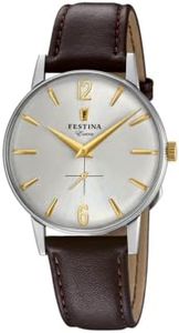 Festina Reloj Hombre F20248/2 Outlet Caja de Acero Inoxidable 316l Plateado Correa de Cuero Marrón