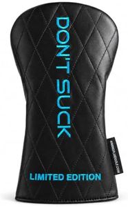Aiming Fluid Golf “Don’t Suck” Driver Headcover Premium Quilted Leather Golf Driver Head Cover, Funny Golf Club Headcover, Luxury Golf Bag Accessory, Unique Golf Gift for Men (After Dark- Laser Blue)
