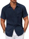 COOFANDY Dress Shirts for Men Untucked Mens Button Casual Shirt Short Sleeve Navy Blue