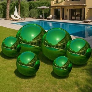 VEBESYET Green 6PCS Inflatable Mirror Ball Set Reusable Big Shinny Balls Large Event Decoration Balloon PVC Disco Bubble Balloon with Electric Pump For Party, Wedding, Decor
