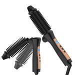 Temperature Control Mini Collaspe Hair Curler, Tangle-Free Curling Iron Brush and Volumizer, Dual Voltage Travel-Friendly Tourmaline Ceramic Ionic Hot Brush Styling Wand (New Black)