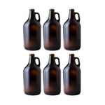 Amber Beer Growlers - Set of 6-1/2 gal - Comes with 12 Extra Poly Seal Caps - UV Protection, Brown